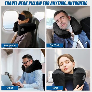 Надувна Neck Pillow з капюшоном, Neck Pillow Adults, Neck Pillow Car Travel Pillow, Quick Inflatable Neck Pillow Travel (Black)