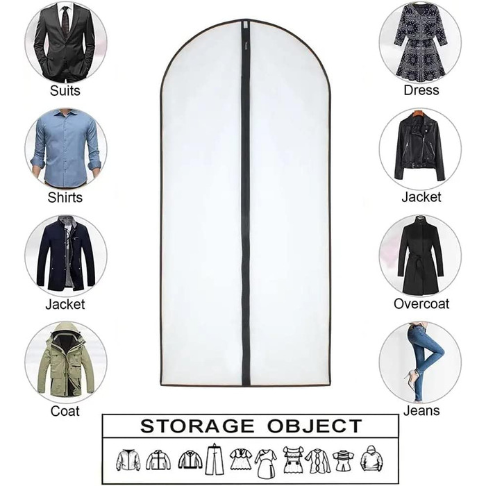 Підвісні сумки для одягу, 12 шт., дихаючі чохли для костюмних сумок із застібкою-блискавкою, сумки для одягу з PEVA, водонепроникні сумки для одягу, сумки для пальто, водонепроникні сумки для суконь, для зберігання в гардеробі та подорожей, чохли для паль