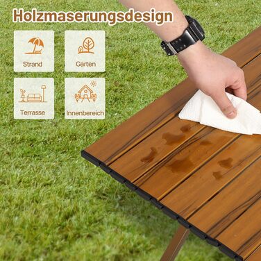 Складаний кемпінговий стіл HAUSPROFI, складний стіл вантажопідйомністю 100 кг, портативний кемпінговий стіл із сумкою для пікніків, приготування їжі, саду, походів, подорожей, балконного столу, столу для пікніка, садового столу, 116x60 см, коричневого кол