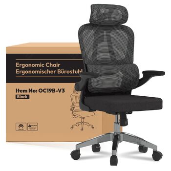 Ергономічне офісне крісло FLEXISPOT, письмове крісло з 2D-підголівником, складними підлокітниками та динамічною поперековою опорою, крісло з функцією гойдання 120 для домашнього офісу, кабінету, офісу (чорне) Lite (чорна піна)