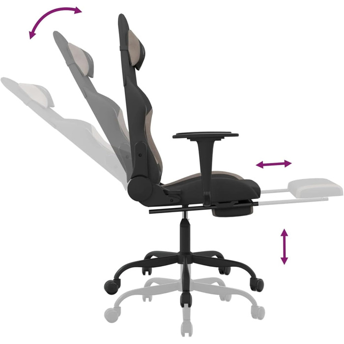 Геймерське крісло з підставкою для ніг, чорна та сіро-коричнева тканина, модель 3143724