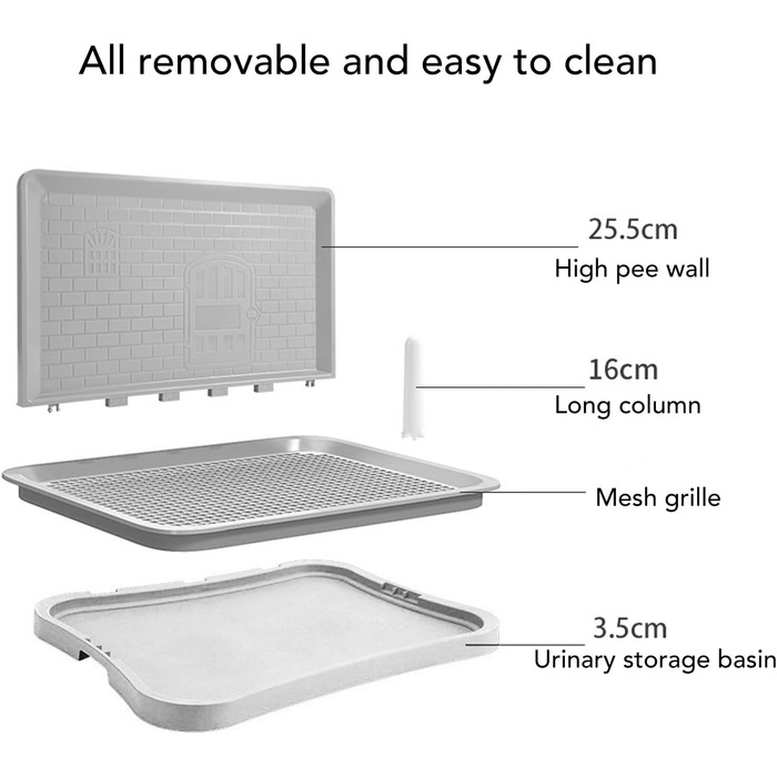 Туалет для дресирування домашніх тварин, портативний лоток для сечовипускання зі знімною настінною підставкою, туалет для дресирування цуценят та кошенят в одному фіксованому місці для дрібних тварин (білий)
