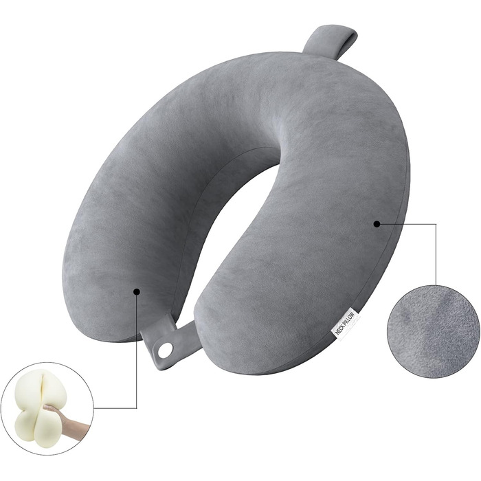 Подушка з піни памяті Neck Pillow Lightweight Quick Pack for Airplane Train Car Travel Camping Neck Support Pillow (темно-сіра)