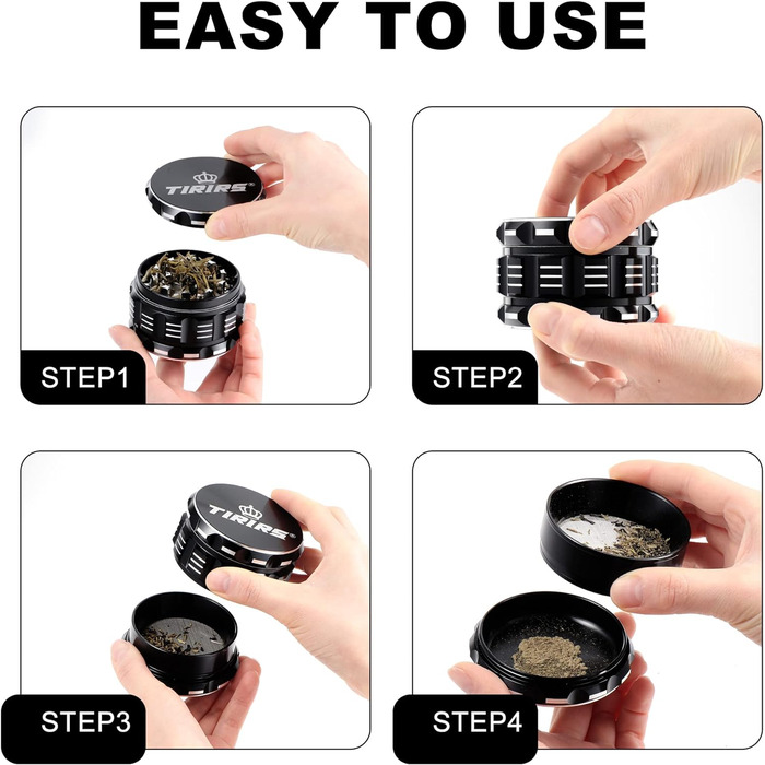 См, 4 шт. и, Premium Herb Grinder Алюмінієвий подрібнювач спецій зі скребком для пилку та щіткою для чищення Black Black 7,5 см, 7,5