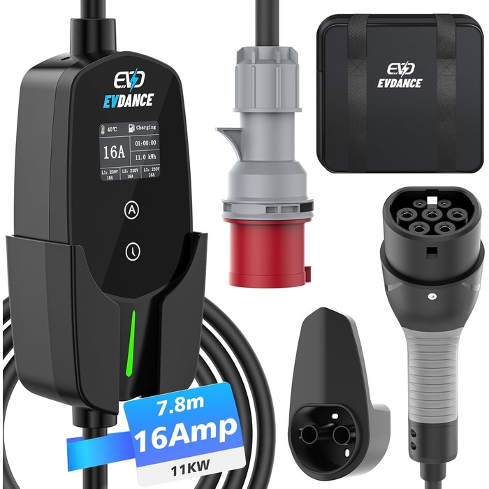 М 3-фазний 6-16A зарядний кабель типу 2 CEE 16A до типу 2 з регульованою потужністю зарядки для електромобіля чорний 11kW16A, 11kW
