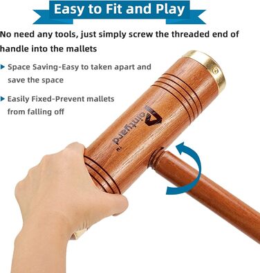 Набір для крокету Pointyard для 6 гравців, набір для крокету класу &quotлюкс&quot з дерев&39яними молотками, кольоровими м&39ячами, хвіртками та кілочками для дорослих/молоді/сім&39ї, ідеально підходить для газону/заднього двору/парку (включає сумку для п