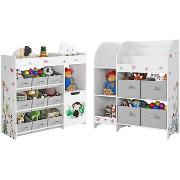 Полиця для іграшок HOCSOK 2 комплекти, дитяча полиця з 4 ящиками для зберігання, дитяча книжкова полиця з 9 тканинними шухлядами,