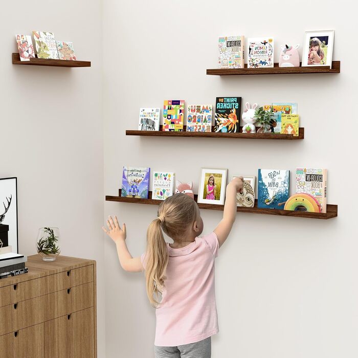 Настінна полиця, комплект з 2 шт. , 40 см плаваюча полиця з МДФ, настінна панель для рамок для картин та декору, промисловий дизайн, підходить для кабінету, спальні та кухні (вінтажний коричневий, 40 см) 40 см, комплект з 2 шт. вінтажний коричневий