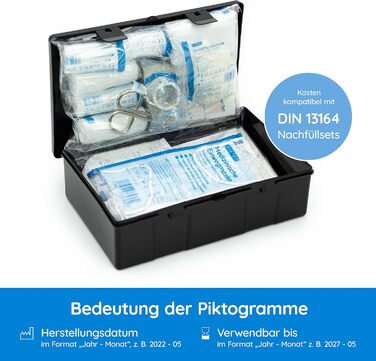 Автомобільна аптечка 2024 ДІЙСНА В ЄВРОПІ згідно StVZO чинний DIN 131642022 СЕРТИФІКОВАНИЙ в т.ч. 2 медичні маски для обличчя апте