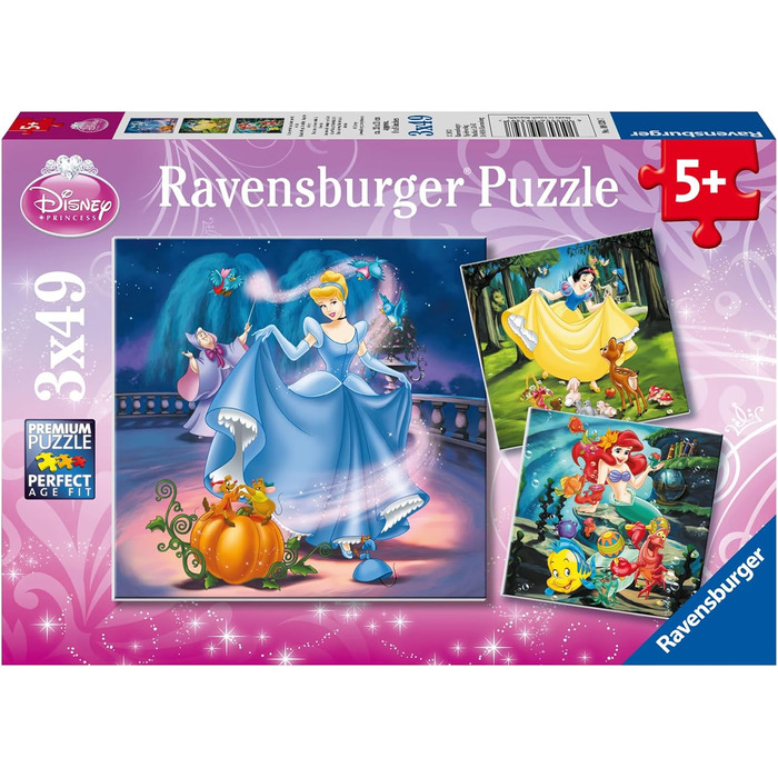 Дитячий пазл Ravensburger - 09339 Білосніжка, Попелюшка, Аріель - пазл для дітей від 5 років, пазл Disney 3х49 елементів