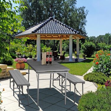 Розкладний садовий стіл Relaxdays, пластик, сталь, 8 місць, сірий Кемпінговий стіл, ширина 166 - 215 см, водонепроникний