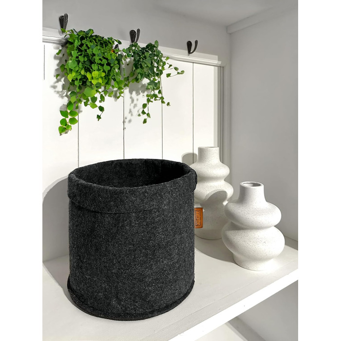 Кошик Miqio Design Premium Felt - Круглі кошики для зберігання - Набір з 3 шт. - Кошик для рослин - Квітковий горщик - Сертифіковано Oeko-Tex - Складаний органайзер для всіх кімнат - Темно-сірий
