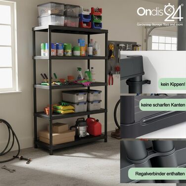 Пластиковий стелаж Ondis24 антрацитового кольору, 120 x 40 x 180 см міцний стелаж без болтів з 5 полицями, 60 кг на полицю полиця для зберігання, полиця для підвалу, полиця для майстерні, полиця для зберігання в гаражі та коморі