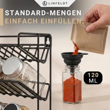 Підставка для спецій на 28 банок - 108 наклейок ручка шурупи для підвішування - Підставка для спецій на місці - Банки для спецій з полицею (спеції не входять до комплекту) - 34,5x25x11,5 см, Чорний