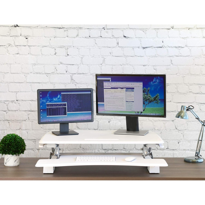 Стіл-конвертер Seville Classics 90 см з пневматичним регулюванням висоти сидячи-стоячи з газовою пружиною, металевий, білий 90 см x 59 см пневматичний білий