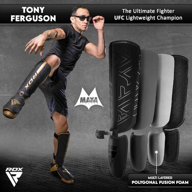 Щитки для гомілок RDX для тайського боксу, кікбоксингу, бойових мистецтв, тренувань змішаних бойових мистецтв (MMA), Maya Hide, шкіри, кара, захисту гомілок, муай-тай, крав-мага, спарингу, бразильського джиу-джитсу, карате та бойових мистецтв, захисту ніг