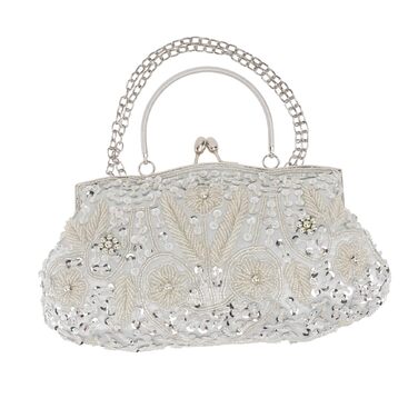 Вечірня сумочка-клатч з перлами, ручної роботи, багатоколірна, срібляста