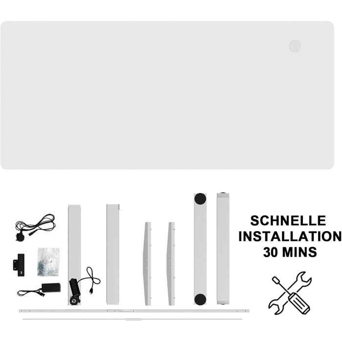 Стіл Flamaker з регульованою висотою, повна стільниця 110 x 53 см, електричний стіл, регульована висота для роботи сидячи та стоячи, комп&39ютерний стіл з функцією пам&39яті, стіл для роботи стоячи, білий, 110 x 53 см