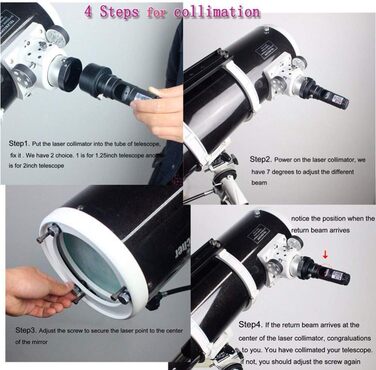 Лазерний коліматор телескопа 1,25 дюйма, калібратор Bysameyee з 2-дюймовим адаптером для колімації рефлекторного телескопа Ньютона