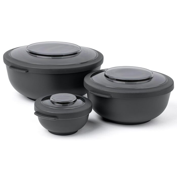Набір з 3 мисок Amuse Tylla (200 мл, 1000 мл, 2000 мл) Герметичні контейнери для зберігання їжі з кришками для приготування їжі Контейнери для зберігання їжі без бісфенолу А для дітей та дорослих, можна мити в посудомийній машині Набір з 3 вугільних чашок
