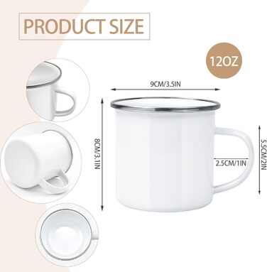 Частинний сублімаційний пустий емальований кухоль, кемпінг, кава, подорожі, металеві кухлі зі срібним обідком для теплопередачі, подарунок &quotзроби сам&quot, білий, 340 мл, 24-