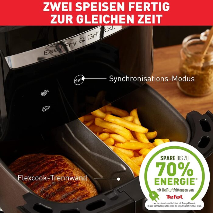 Аерофритюрниця Tefal EY8018 Easy Fry & Grill XXL 2-в-1 Аерофритюрниця та гриль Вставка Flexcook для 2 страв одночасно Здорова фритюрниця без олії енергозберігаючі 8 програм 8 осіб