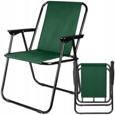 Складаний кемпінговий стілець, зелений, міцний кемпінговий стілець, до 100 кг, сталевий каркас, складний садовий стілець 73x46x51 см, складний стілець для саду, пляжу, риболовлі, балкону, аксесуари для кемпінгу