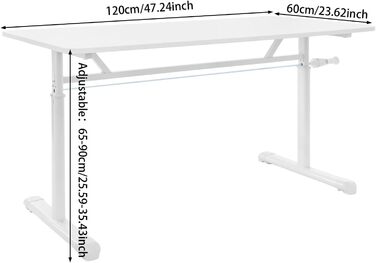 Стіл з регульованою висотою для домашнього офісу, стіл з ручним регулюванням висоти та ручкою, 120x60 см, для сидіння та стояння, вантажопідйомність до 100 кг, білий