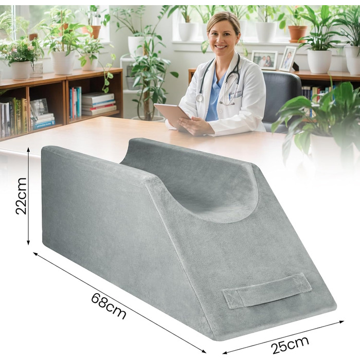 Універсальна клиноподібна подушка для підняття ніг, з піни з ефектом пам&39яті, чохол, що прається, 68x25x22 см - подушка для підняття ніг та колін, знімає набряки та біль