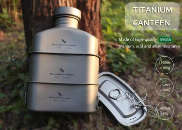 Військова фляга Boundless Voyage з титановими сумками та камуфляжними сумками, набір кемпінгових каструль у формі нирки з великою місткістю, кришкою та ланцюгом для підвішування Ti15158Br