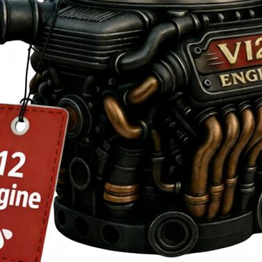 Кавова кружка, 300 мл, V12, нержавіюча сталь, двостінна, реалістичний дизайн, кавова кружка з мотивом двигуна для зими, балкону, двору, використання на вулиці, саду, пікніка, кемпінгу, вечірки, віскі