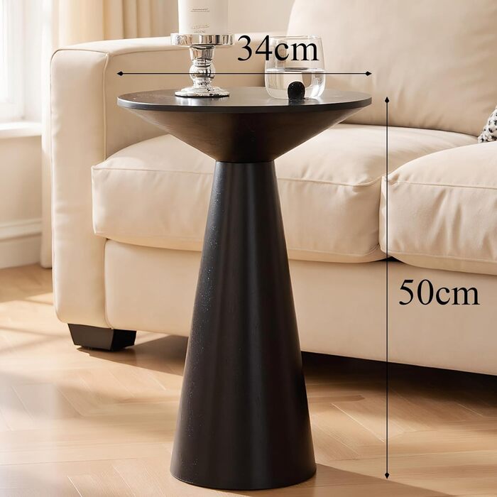 Круглий журнальний столик, чорний дерев&39яний журнальний столик, невеликий круглий журнальний столик для вітальні, вузький круглий журнальний столик як тумба біля ліжка або столик до дивана, сучасні фермерські меблі грибоподібної форми, Ø3450 см