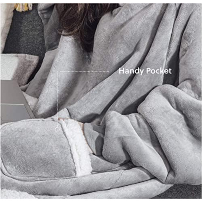 Затишна ковдра з рукавами, Велика м&39яка ковдра з капюшоном, Светр з шерпа-капюшоном для жінок та чоловіків, Пухнаста фланелева ковдра для телевізора з рукавами, Портативна ковдра на все тіло, Синій