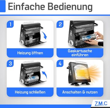 Портативний газовий обігрівач та газова плита ZMC 2-в-1 + 4 газові картриджі 227 г, керамічний кемпінговий обігрівач 1,7 кВт