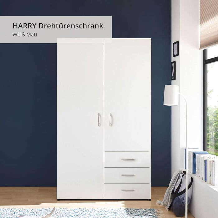 Гардероб HARRY Білий - Універсальна 2-дверна шафа для вашої спальні - 101 x 176 x 51 см (Ш/В/Г)