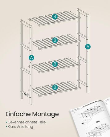 Полиця для ванної кімнати SONGMICS, кухонна полиця, взуттєва полиця з 4 ярусами, бамбукова окремостояча полиця, 26 x 60 x 100 см, для ванної кімнати, вітальні, коридору, кухні, натуральний бежевий BCB034Y01 4 полиці