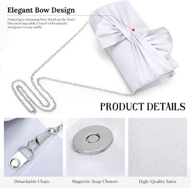 Елегантні атласні клатчі Fecialy для жінок, вечірня сумка з бантом, офіційні, для весільних вечірок та вечірок, сріблясте
