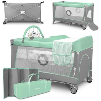 В1 дитяче ліжечко для подорожей, манеж з боковим входом, пеленальний столик, дві висоти підвіски матраца, іграшкове простирадло з