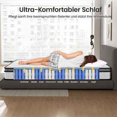 Матрац BedStory 160x200 см, пружинний матрац H3 висота 20 см пружинний матрац кишенькової форми середньої жорсткості ортопедичний, сертифікований Oeko-Tex, матрац для дорослих 20 см 160x200 см