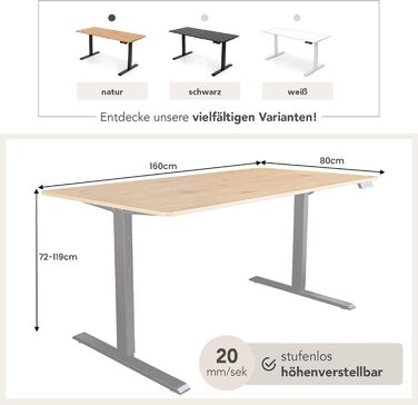 Стіл з регульованою висотою Дубовий стіл - 160 см - Натуральний - Дуб з чорними металевими ніжками Натуральний 160 см