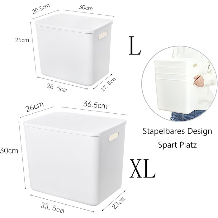 Л 25 л, 6 великих пластикових білих контейнерів для зберігання, кошики, скриня для іграшок з кришкою та ручкою, контейнер-органайзер для дітей, дитячої кімнати, полиць, ігрової кімнати, спальні, офісу, шафи, дому (4XL 2 л), білий колір, 4 XL 2 л, 12