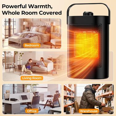 Енергозберігаючий електричний вентилятор-обігрівач, керамічний нагрівальний елемент PTC потужністю 1500 Вт, 3-ступінчастий режим, захист від перегріву та перекидання, портативний електричний обігрівач для кімнат, спалень та офісів Енергозбереження класу А