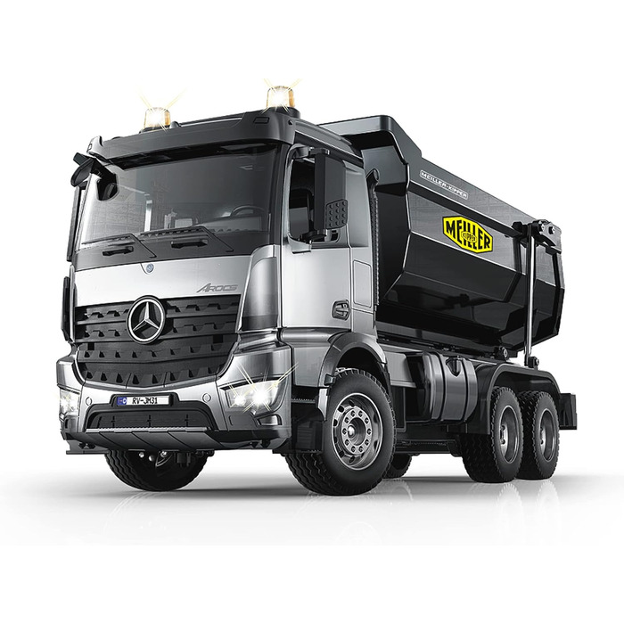 Модель самоскида Mercedes-Benz Arocs Meiller Metal 120 2,4GHz Підйомний механізм 15 кг, металеві шестерні, металевий кузов, повний привід (4WD), підвіска, гумові шини, LED освітлення / сигнальні вогні