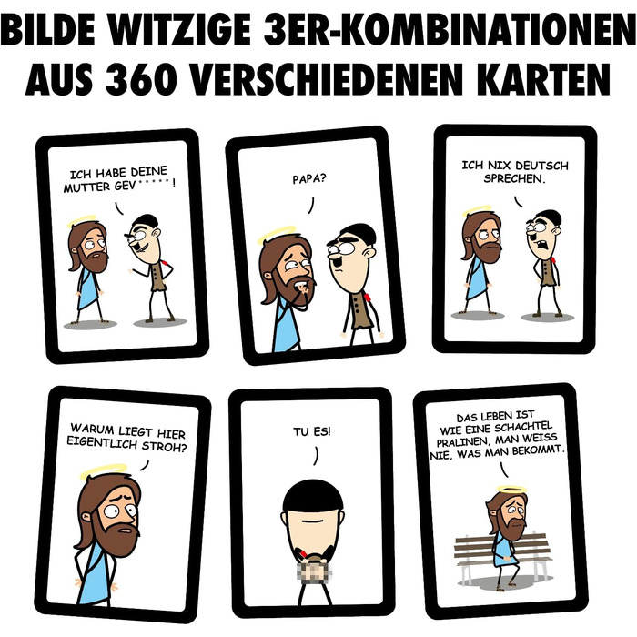 Хто сміється, той програє Похмура карткова гра за межею добра і зла для любителів чорного гумору, сарказму, порушення табу та іронії. Ісус зустрічається з Гітлером