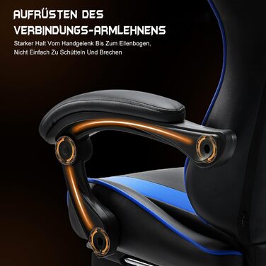 Ергономічне ігрове крісло DUMOS з підставкою для ніг, дихаюче ПК з регульованою поперековою подушкою, підголівником та підлокітниками, вантажопідйомність 150 кг, обертове крісло, чорний синій