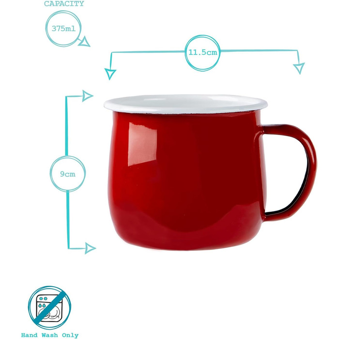 Кольорові емальовані кухлі Argon Tableware - 375 мл - Упаковка з 12 шт. - Червоні