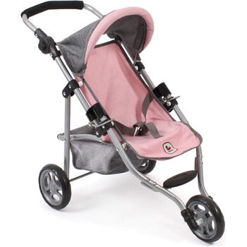 Лялькова коляска Лола, коляска для бігу, ляльковий бігун, лялькова коляска, меланж сіро-рожевий, 50 см, 70 x 33 x 62 см Одномісна,