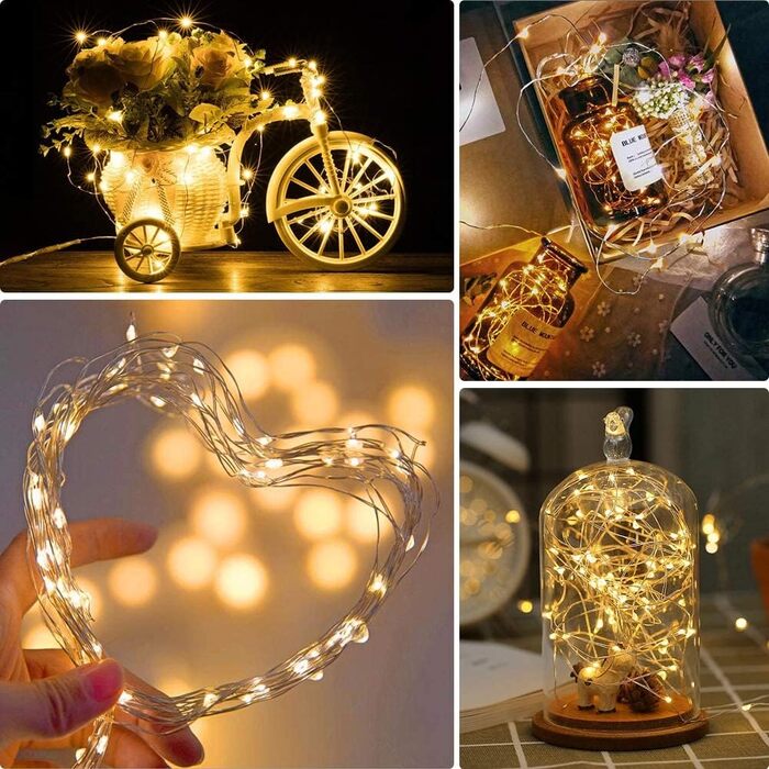 Акумуляторна батарея WEARXI, 10 шт. 2M 20 міні-світлодіодних гірлянд з акумулятором, казкові гірлянди в приміщенні, світлодіодні г