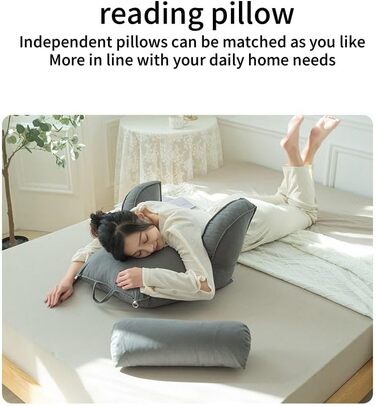 Подушка для читання зі знімним підголівником та бічною кишенею - подушка для крісла-ліжка з підлокітниками для підтримки попереку/шиї, ергономічна подушка для сидіння в ліжку, дивані, офісі (754050 см) (зелена)