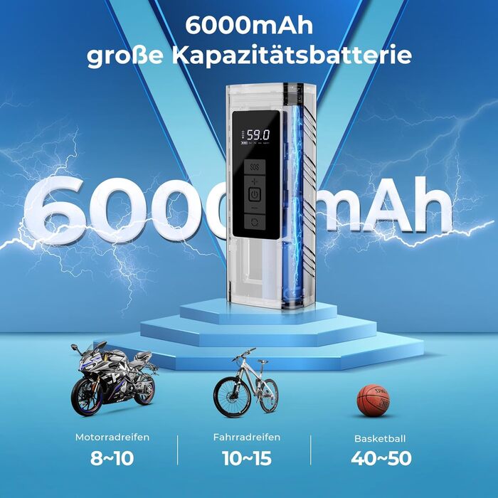 Електричний повітряний насос YOUNGDO, велосипедний компресор, 170x69x50 мм, 10.3 бар / 150 PSI, пластик/метал, чорний